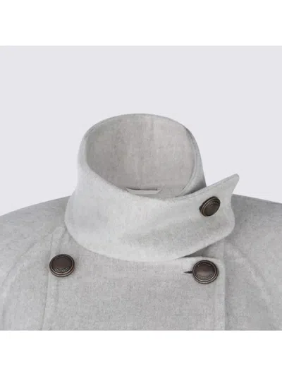 Brunello Cucinelli Buttoned Collar Long Sleeve Coat With Pockets In Gray