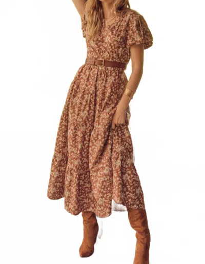Entro Fall Floral Midi Dress In Brown In Multi