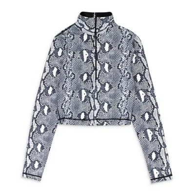 Adam Selman Sport Python Long Sleeve Black Crop Top In Multi