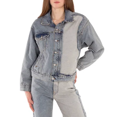 Mm6 Maison Margiela Patchwork Classic Collar Denim Jacket, Brand Size 40 (us Size 6) In Gray