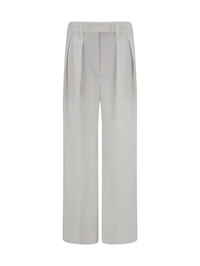 Brunello Cucinelli Women Linen Pants In Gray