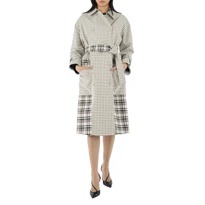 Proenza Schouler Ladies Windowpane Plaid Belted Trench Coat In Gray