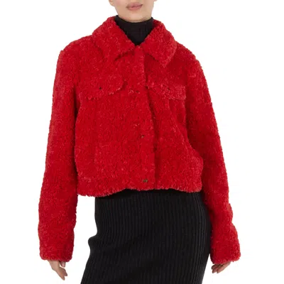 Michael Kors Ladies Faux Sherpa Trucker Jacket In Red In Red