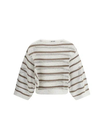 Brunello Cucinelli Women Sweater In Perforated Knit In Gray