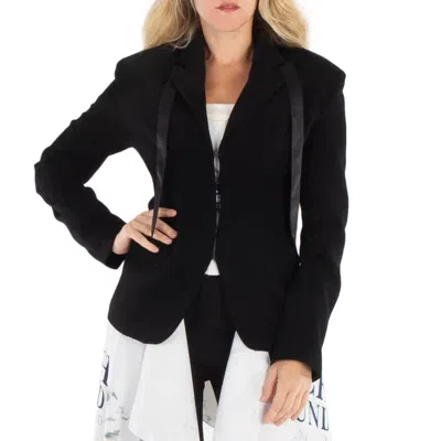 2000 Archives Black Satin Tie Wool Blazer Jacket In Black