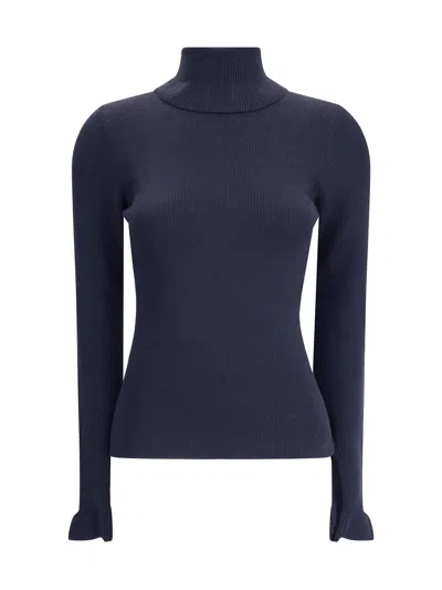 Chloé Chloè Wool And Cotton Turtleneck Pullover In Blue