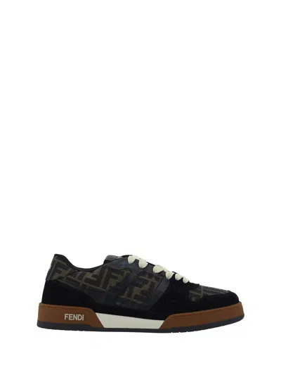 Fendi Match Low-top Ff Jacquard Fabric And Suede Sneakers In Brown