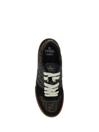 Fendi Match Low-top Ff Jacquard Fabric And Suede Sneakers In Brown