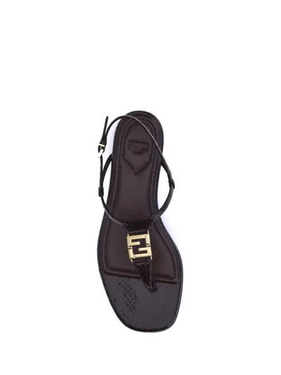 Fendi Brown Minimalist Sandals In Black