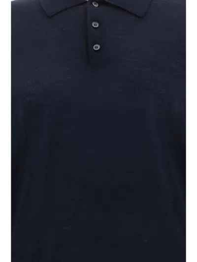 Golden Goose Long-sleeve Knit Polo Shirt In Blue