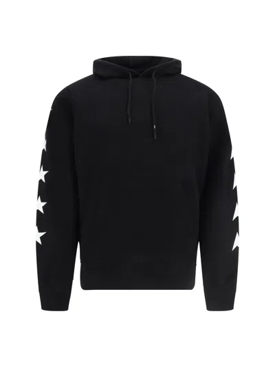 Golden Goose Cropped Black Hoodie With Star Graphics And Kangaroo Pocket In Black