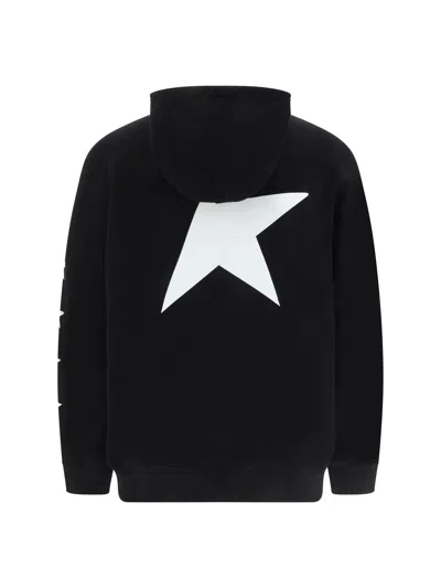 Golden Goose Cropped Black Hoodie With Star Graphics And Kangaroo Pocket In Black