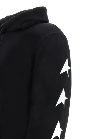 Golden Goose Cropped Black Hoodie With Star Graphics And Kangaroo Pocket In Black