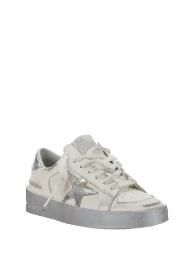 Golden Goose Stardan Sneakers With Silver Metallic Leather Star And Heel Tab In White