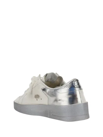 Golden Goose Stardan Sneakers With Silver Metallic Leather Star And Heel Tab In White