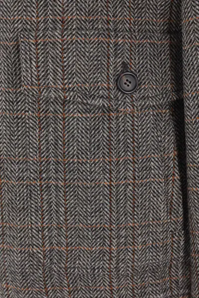 Miu Miu Checked Virgin Wool Jacket With Shearling Collar In Gray