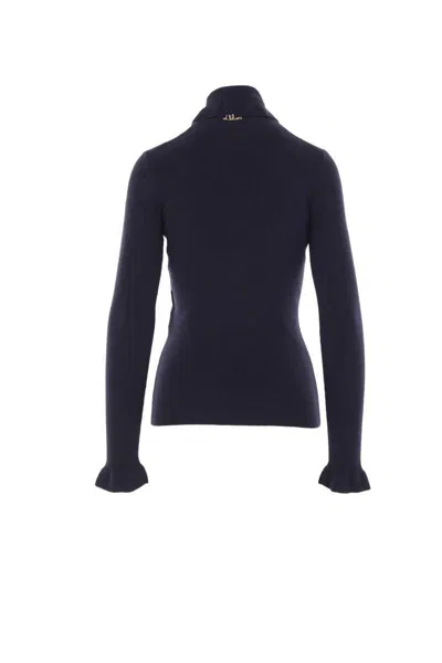 Chloé Wool And Cotton Turtleneck Pullover In Blue