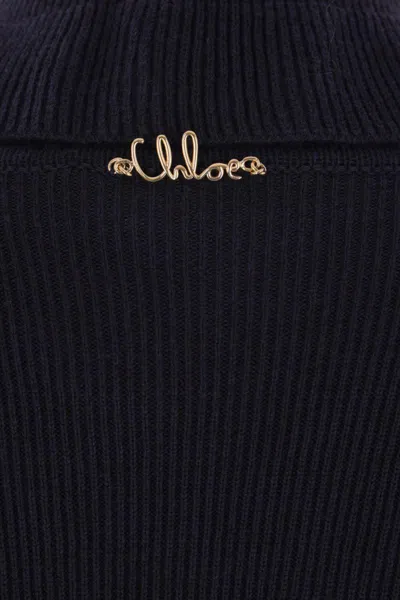 Chloé Wool And Cotton Turtleneck Pullover In Blue