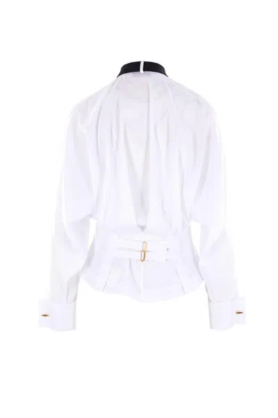 Elisabetta Franchi Cotton Poplin Shirt With Tie In White