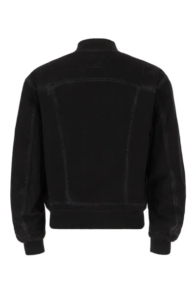 Alexander Mcqueen Black Bomber Jacket With Ghostwash Print In Cotton Denim Man In Black