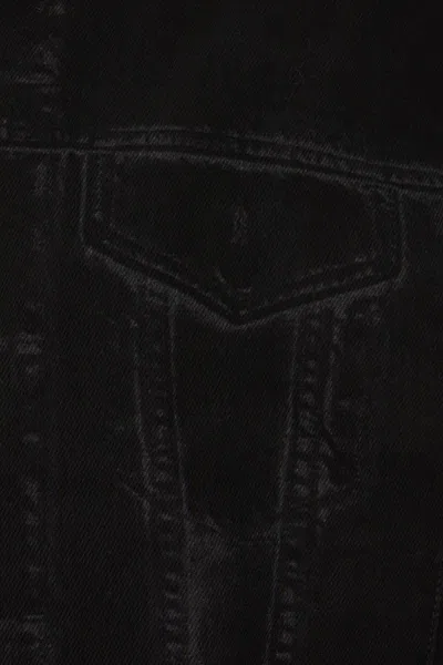 Alexander Mcqueen Black Bomber Jacket With Ghostwash Print In Cotton Denim Man In Black