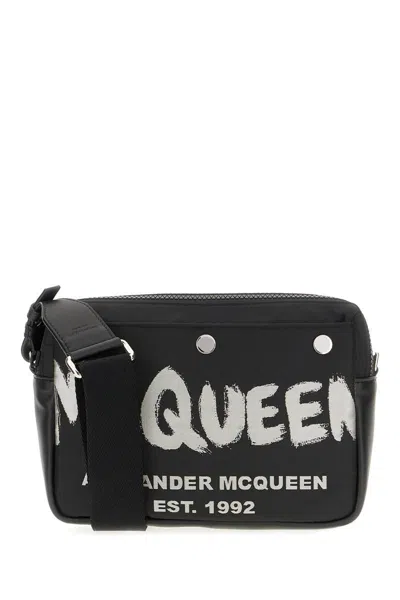Alexander Mcqueen Men Black Fabric Mcqueen Graffiti Crossbody Bag