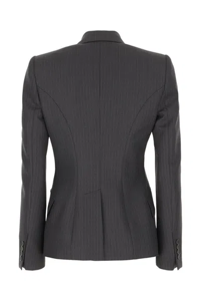 Alexander Mcqueen Mcqueen Women Single-breasted Pinstripe Blazer In Gray