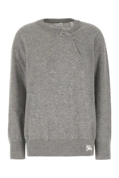 Burberry Cashmere Sweater With Unique Kilt Pin Detail In Gray
