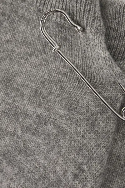 Burberry Cashmere Sweater With Unique Kilt Pin Detail In Gray