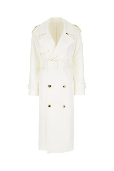 Burberry Ivory Silk Trench Coat In White