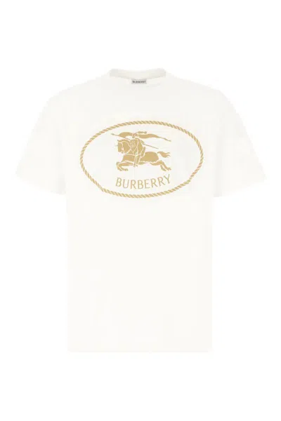 Burberry Beige Crewneck T-shirt With Maxi Logo On The Front In Cotton Man