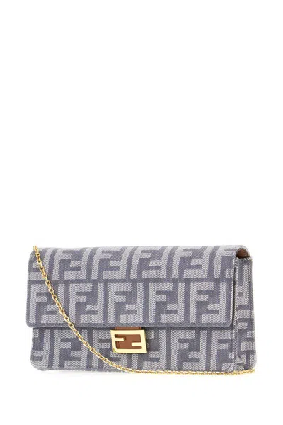 Fendi Denim-effect Ff Jacquard Uette Continental Wallet With Chain Bags