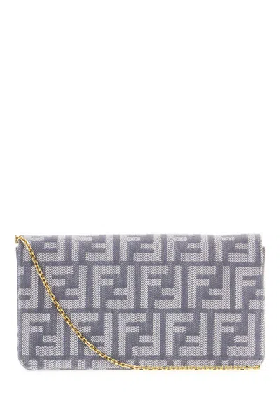 Fendi Denim-effect Ff Jacquard Uette Continental Wallet With Chain Bags