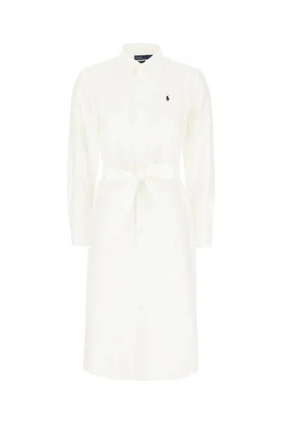 Polo Ralph Lauren Linen Shirt Dress With Long Sleeves And Waist Tie In White