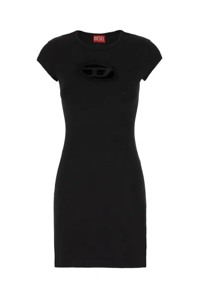 Diesel Women Abito Corto Con Dettaglio Oval D Cut Out In Cotone Stretch Nero Donna