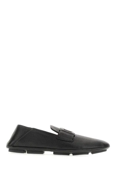 Dolce & Gabbana Leather Loafers With Round Toe And Textured Finish