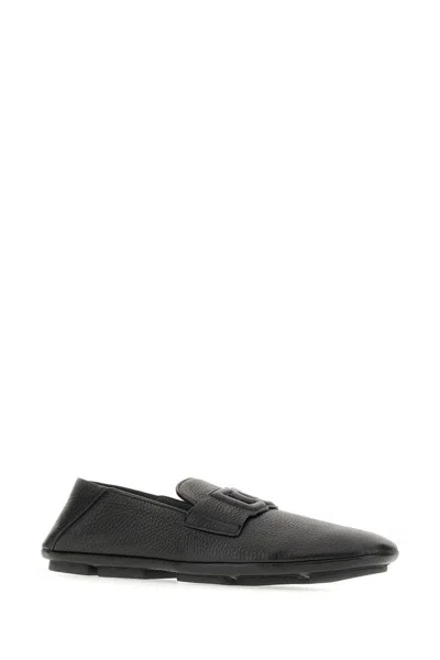 Dolce & Gabbana Leather Loafers With Round Toe And Textured Finish