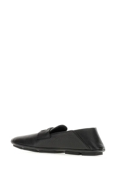 Dolce & Gabbana Leather Loafers With Round Toe And Textured Finish