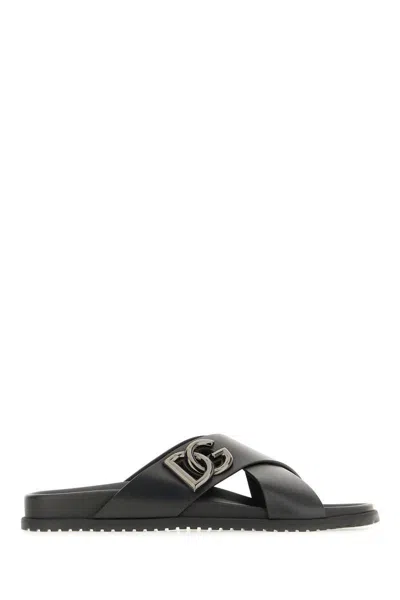 Dolce & Gabbana Black Leather Slippers