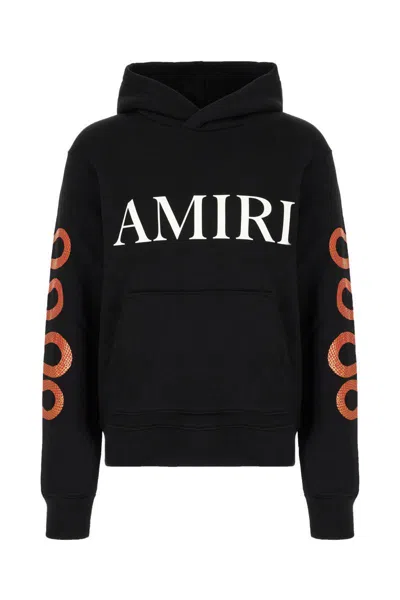 Amiri Black Hoodie With Maxi Logo Lettering On The Front And Snake Print On The Sleeves In Cotton Man