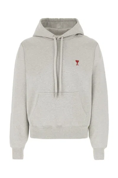 Ami Alexandre Mattiussi Ami Ami De Coeur Logo Embroidered Hoodie In Gray