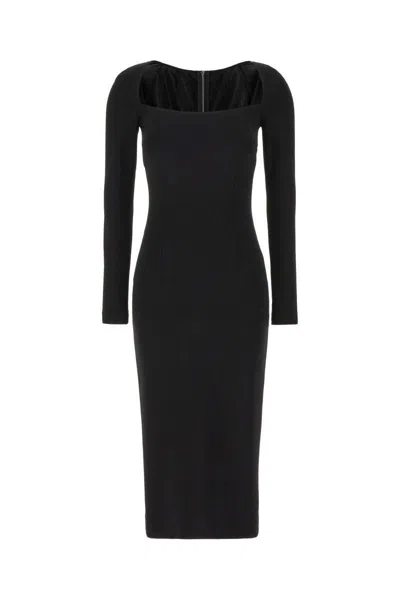 Dolce & Gabbana Long-sleeve Square-neck Midi Dress In Black