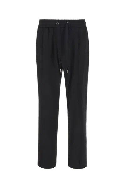 Dolce & Gabbana Virgin Wool Trouser With Drawstring In Blue