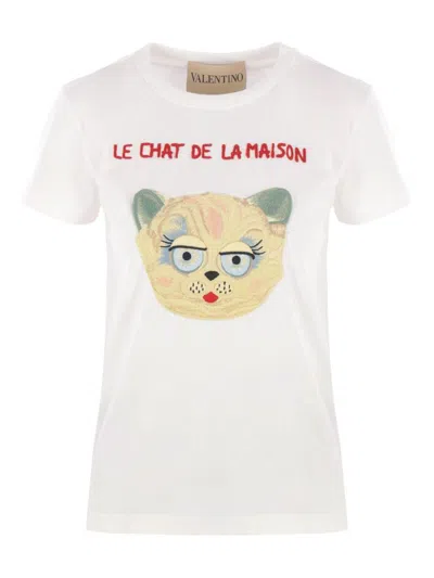 Valentino Silk T-shirt With Short Sleeves And Graphic Print In White