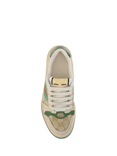 Gucci Screener Embellished Canvas-trimmed Distressed Leather Sneakers