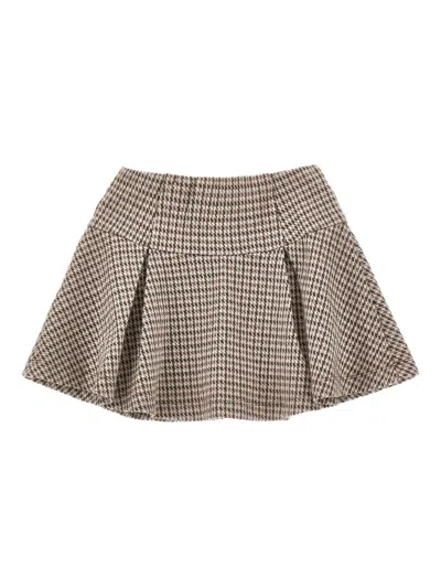 Monnalisa Houndstooth Pleated Mini Skirt In Gray