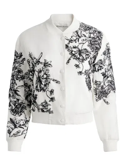 Alice And Olivia Keri Floral Embroidered Bomber Jacket In White
