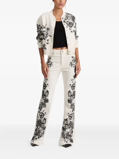 Alice And Olivia Keri Floral Embroidered Bomber Jacket In White