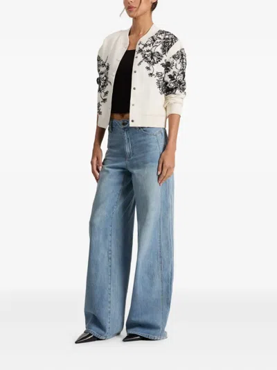 Alice And Olivia Keri Floral Embroidered Bomber Jacket In White