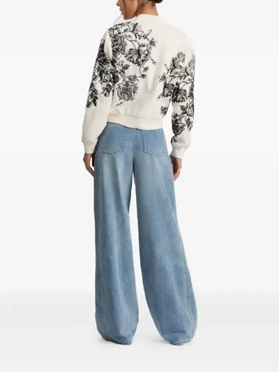 Alice And Olivia Keri Floral Embroidered Bomber Jacket In White